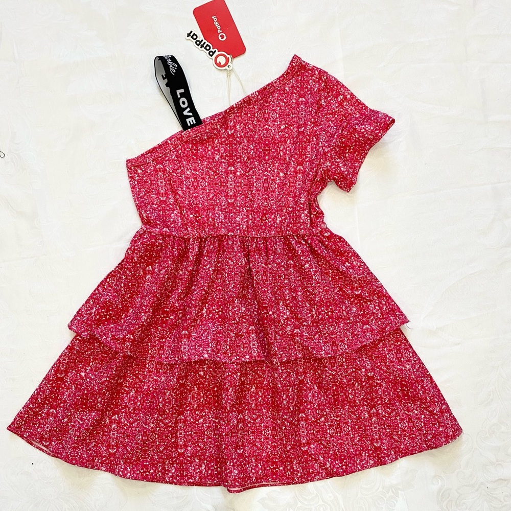 Barbie Girl One shouder desgin multi-layer Dress Rose pink, Size 6-7Y - Picture 10 of 13